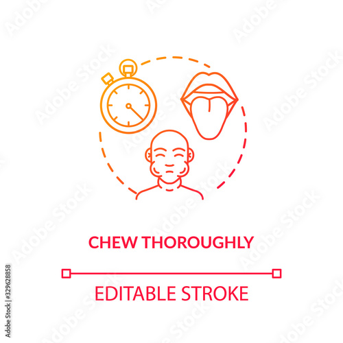 Chew thoroughly concept icon. Conscious nutrition, mindful eating idea thin line illustration. Tasting food essence, enjoying meal. Vector isolated outline RGB color drawing