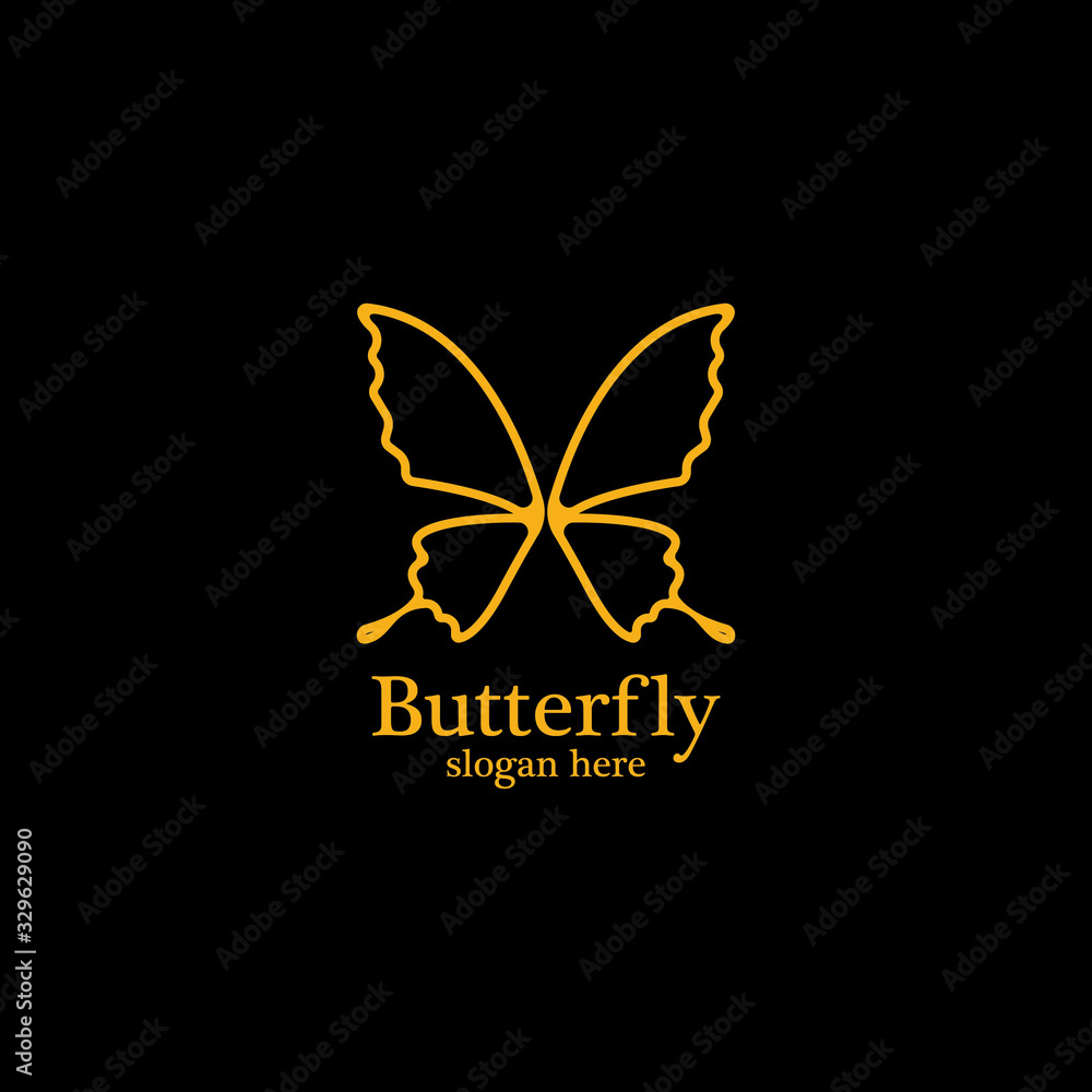 Golden butterfly on black background.logo template for beauty salon,spa salon,etc.