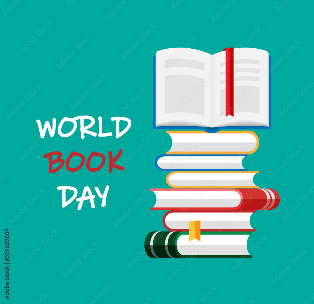 World book day. Set of book icons in flat style isolated on blue ...