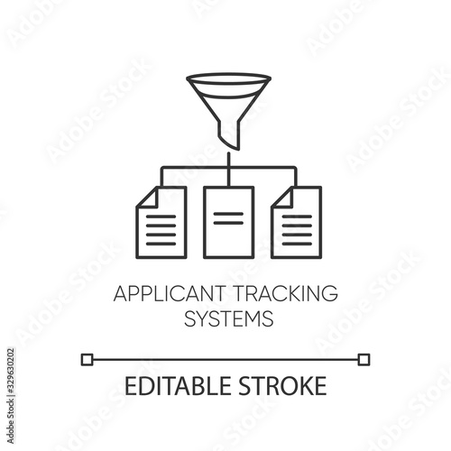 Applicant tracking system pixel perfect linear icon. Thin line customizable illustration. Headhunting program, recruitment software contour symbol. Vector isolated outline drawing. Editable stroke