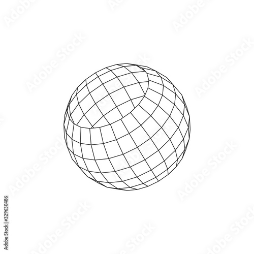 Wireframe earth grid mesh objects. Network line, HUD design sphere. Abstract 3d icons set. Isolated on white background