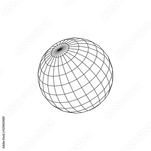 Wireframe earth grid mesh objects. Network line, HUD design sphere. Abstract 3d icons set. Isolated on white background