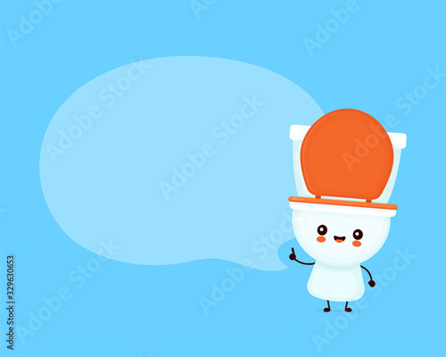 Cute happy smiling toilet bowl with speech bubble