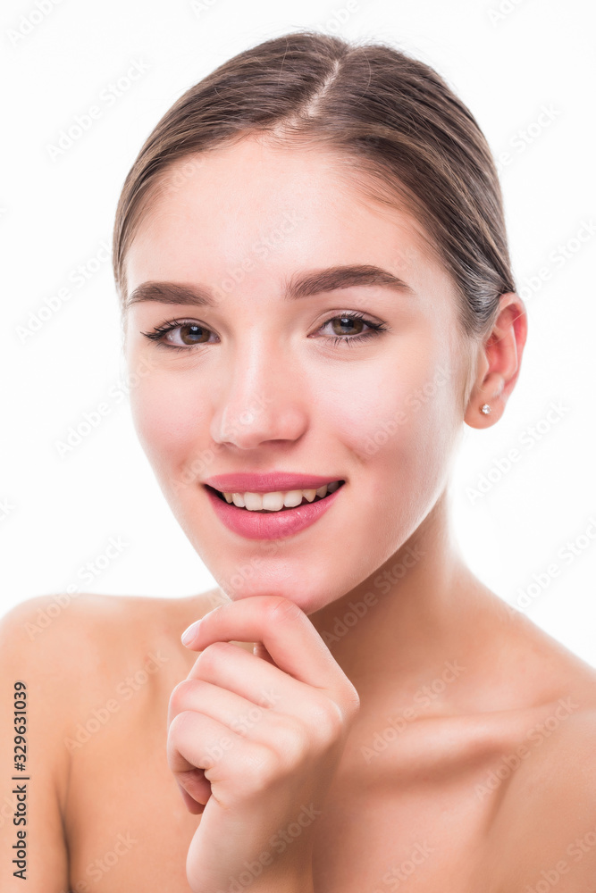 Portrait of a beautiful woman with perfect skin on white background Portrait of a beautiful woman with perfect skin on white background