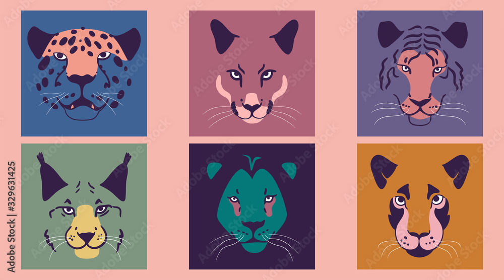 Obraz premium Set of various wild animal faces. All elements are isolated.