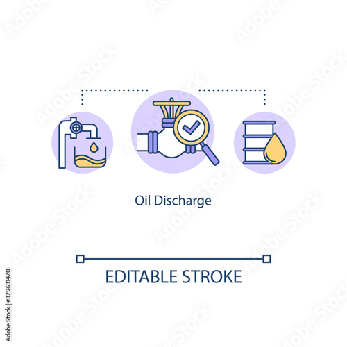 Oil discharge concept icon. Monitoring boat pipeline. Gasoline in pipes. Ship machinery for fuel regulation idea thin line illustration. Vector isolated outline RGB color drawing. Editable stroke