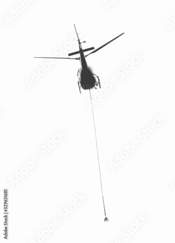 vector illustration of helicopter with hook and rope flying