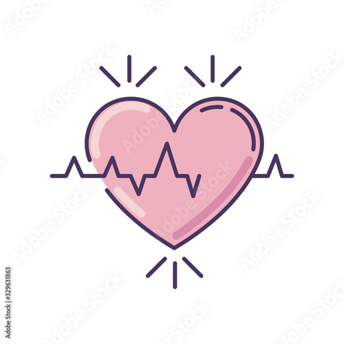 Heart pink RGB color icon. Pulse rate. Heartbeat rhythm. Cardiogram frequency analysis. Vital signs. Cardio health care. Medical tests. Clinic analysis. Isolated vector illustration