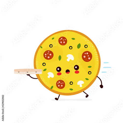 Cute pizza delivery  run. Vector