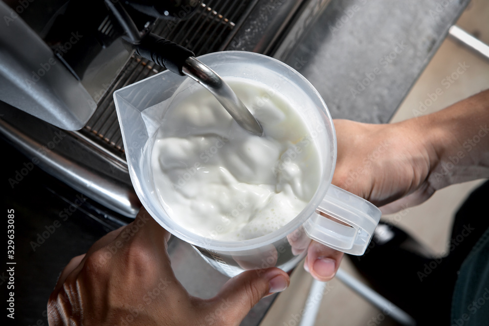 preparation of the hot milk froth for cappuccino