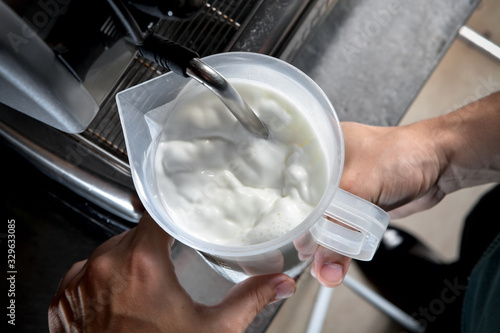preparation of the hot milk froth for cappuccino