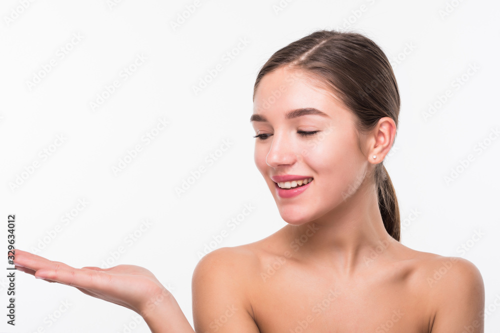 Young pretty woman with clean fresh skin isolated on white background, Young pretty woman with clean fresh skin isolated on white background,