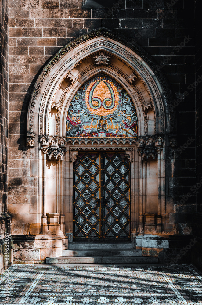 Architectural old doors in the temple, Prague, Czech Republic, Vyshegrad castle