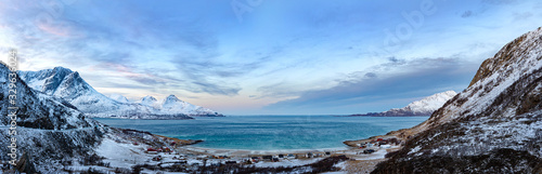 Fotografi Beautiful panoramic view of fjord and landscape near Tromso, Norway