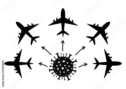 Coronavirus outbreak in the world. Model of the spread of the virus. Coronavirus outbreak. Coronavirus danger. Novel coronavirus (2019-nCoV), Abstract virus strain model. Vector illustration.