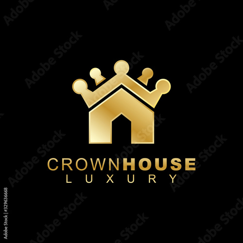 luxury crown with house logo concept, golden home design logo