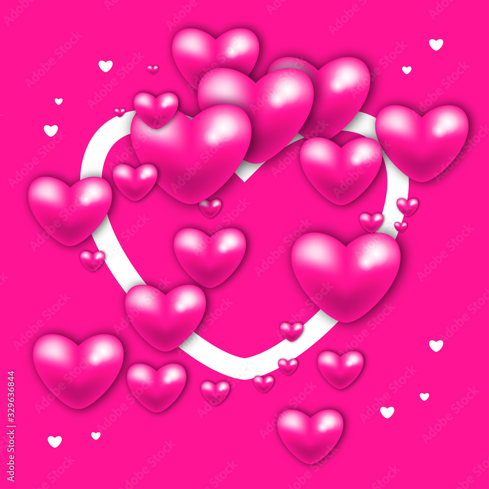 Illustration of Valentine's day with many sweet hearts and on pink background