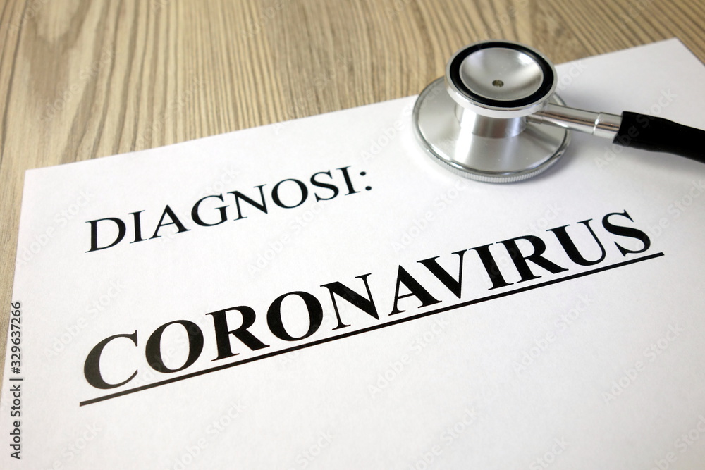 Fototapeta premium Text diagnosi (Italian: diagnosis) coronavirus on medical document with stethoscope
