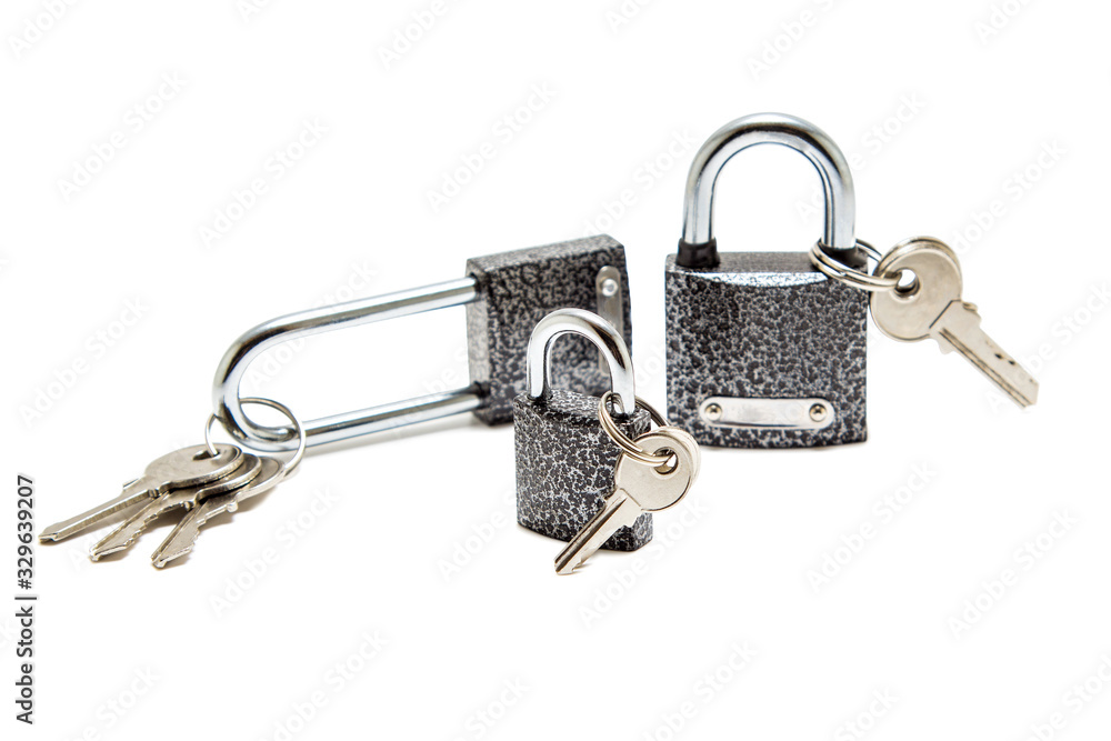 Padlock with keys isolated on white background Padlock with keys isolated on white background