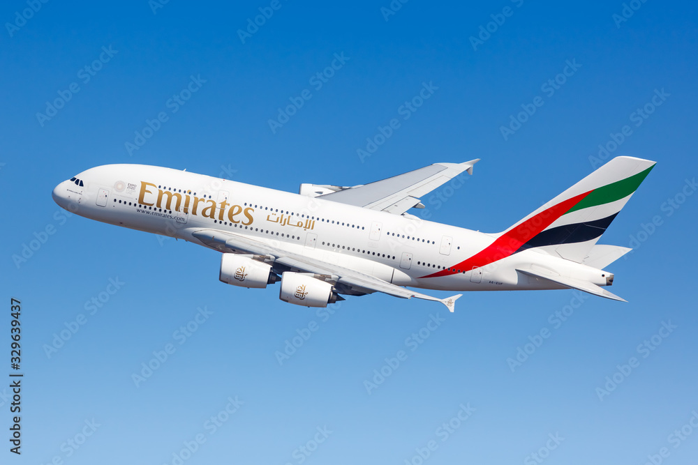 Emirates Airbus A380-800 airplane New York JFK airport Stock Photo Emirates Airbus A380-800 airplane New York JFK airport Stock Photo