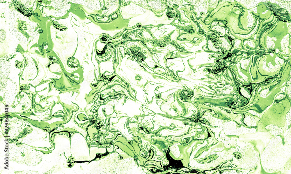 Fototapeta Green Textured Water Drawing, Invitation Card  . Aquamarine Acrylic Asian Art, Acrylic Mixed, Jade Green Watercolor . Light Modern Hand Painted Design