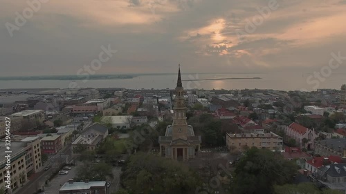 Wallpaper Mural Aerial Over Coastal City With Church Steeple Torontodigital.ca