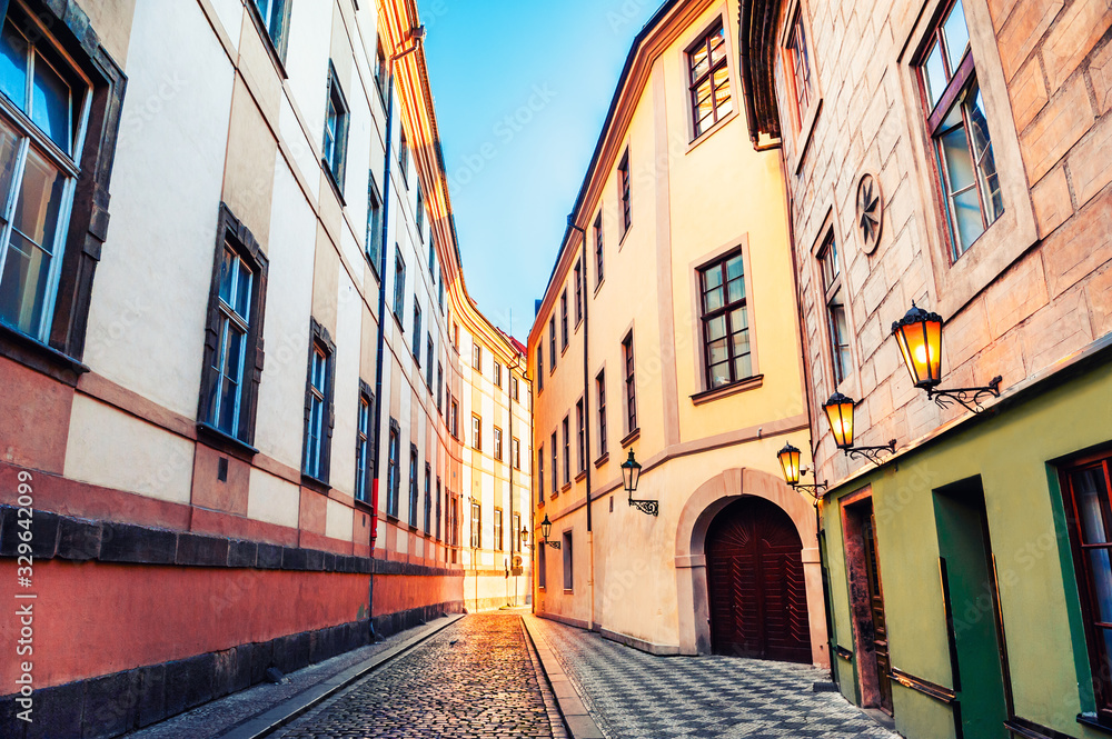 Street with old buildings in Old Town of Prague, Czech Republic. Famous travel destination