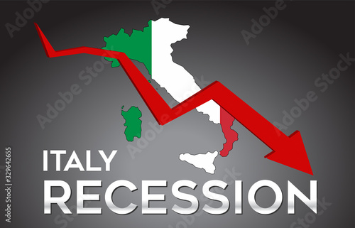 Map of Italy Recession Economic Crisis Creative Concept with Economic Crash Arrow.