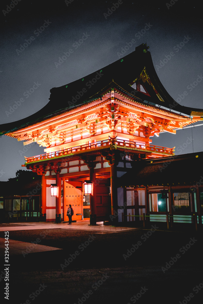Silhouette and Romon Gate at Fushimi Inari taisha shrine, Kyoto, Japan
