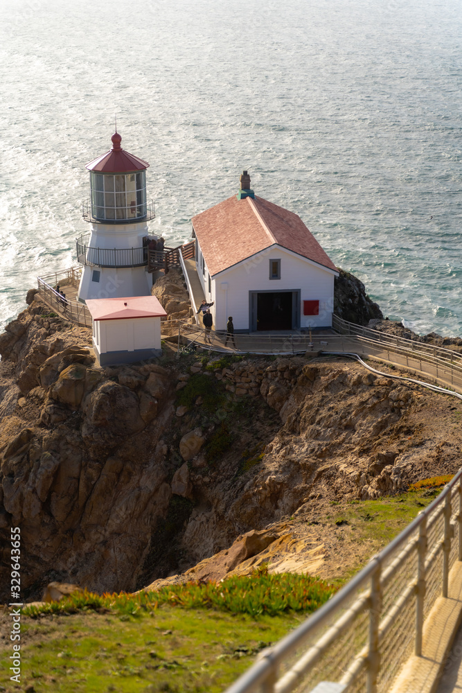 Lighthouse by the Coast in California, Point Reyes lighthouse, Pacific coast, National Park