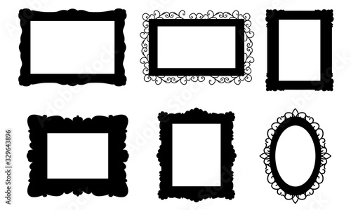 Set of black silhouettes picture frame isolated on white background. Flat design. Vector illustration