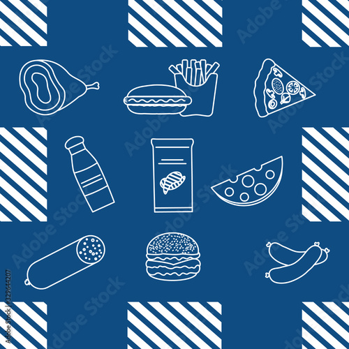 Seamless Pattern Fast Food Snack Picnic Unhealthy