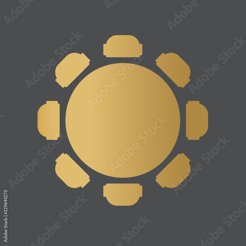 golden round table with chairs icon- vector illustration
