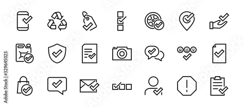 A simple set of claim related vector line icons. Contains icons such as security guarantee, received document, read message, verification, quality and much more. Editable Bar. 480x480