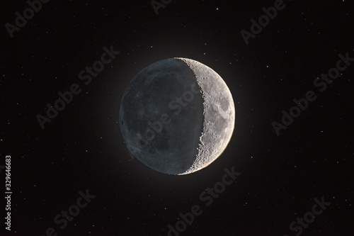 The Moon with stars and earthshine HDR