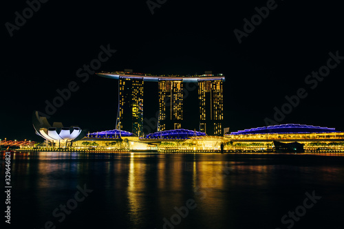 Asia, Singapore, 11/14/2017. Marina Bay at night glow from the lights