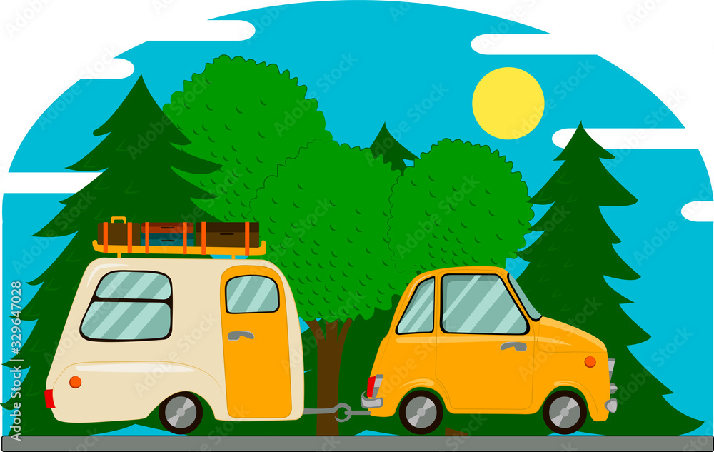 Vintage car with camping trailer.