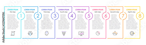 Vector Infographic design with icons and 8 options or steps. Infographics for business concept. Can be used for presentations banner, workflow layout, process diagram, flow chart, info graph