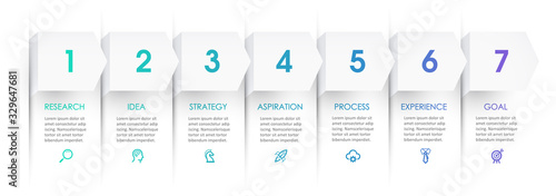 Vector Infographic design with icons and 7 options or steps. Infographics for business concept. Can be used for presentations banner, workflow layout, process diagram, flow chart, info graph