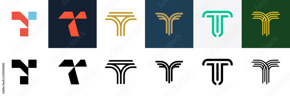 Set of letter T logo. Icon design. Template elements - Collection of vector sign - obrazy, fototapety, plakaty 