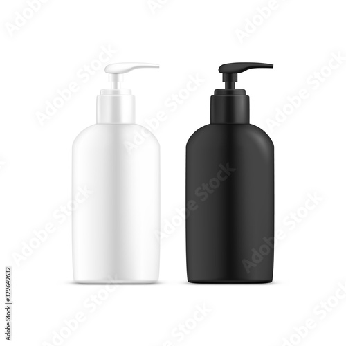 Set of isolated dispenser bottles with liquid soap
