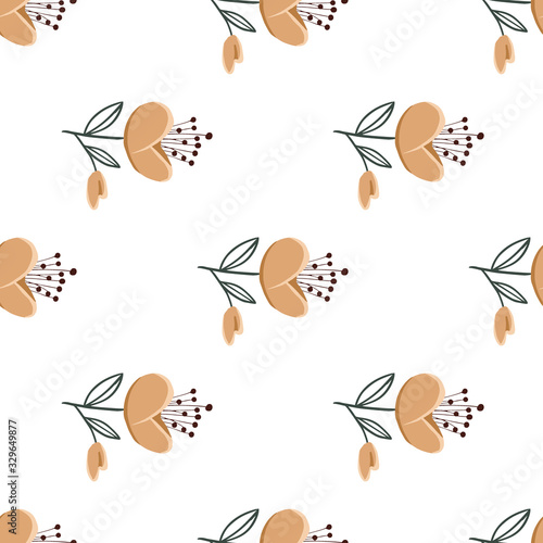 Seamless pattern with colorful hand drawn flowers. Original textile, wrapping paper, wall art surface design. Vector illustration. Floral simple minimalistic graphic design © WI-tuss
