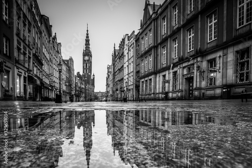 Architecture of the city of Gdańsk. Black and white photography.
