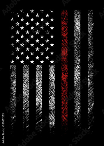 grunge usa firefighters flag with thin red line vector design