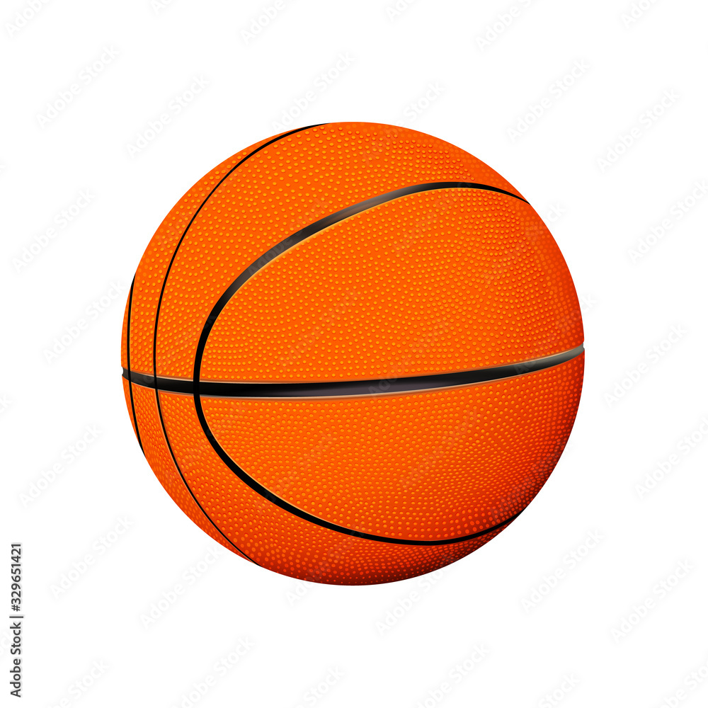 Realistic 3d basketball ball isolated on white background. Vector illustration.