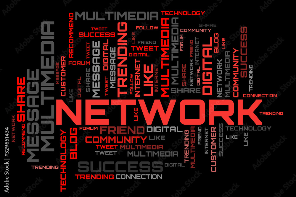 Red word collage background. Network word cloud concept