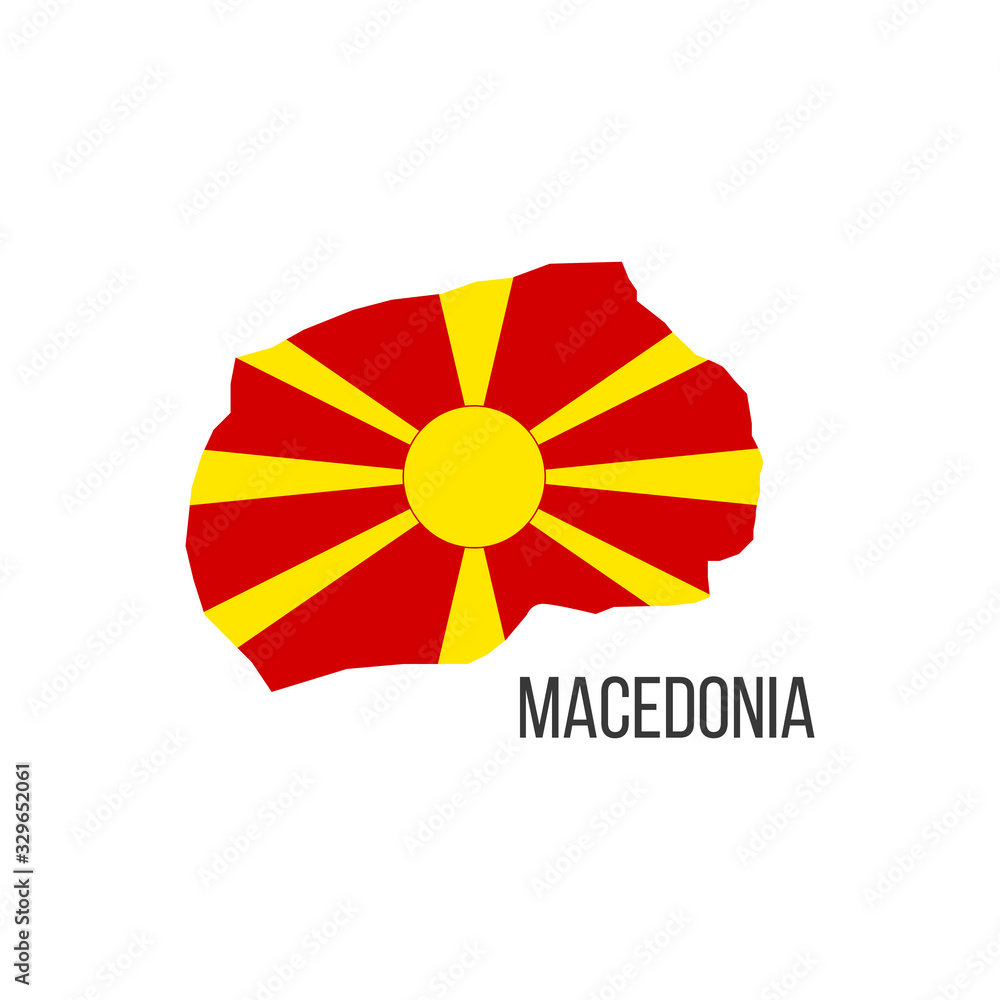 Obraz premium Macedonia flag map. The flag of the country in the form of borders. Stock vector illustration isolated on white background.