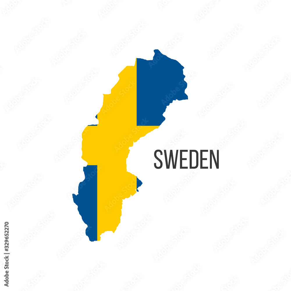 Sweden flag map. The flag of the country in the form of borders. Stock vector illustration isolated on white background.