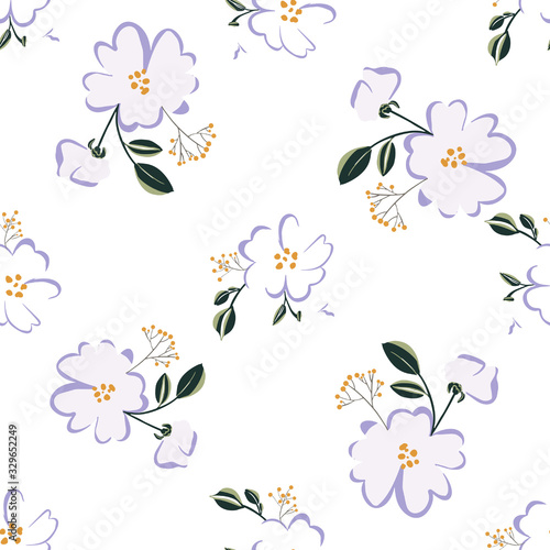 Fashionable cute pattern in nativel flowers. Floral seamless background for textiles, fabrics, covers, wallpapers, print, gift wrapping or any purpose.