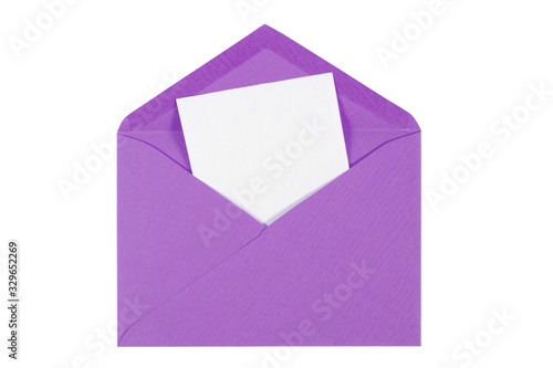 purple open envelope with paper Isolated